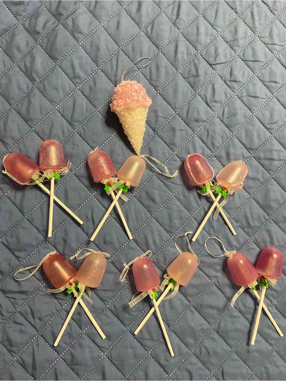 12PC. Glittered POPSICLES Christmas Tree Ornaments + 1 ICE CREAM Cone